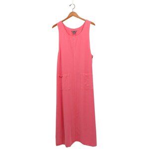 Amy K Su AKS Tencel Pinafore Jumper Maxi Buttoned Pockets Pink Dress L